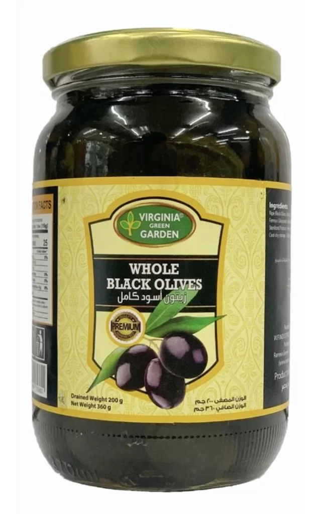 Whole Black Olive Virginia Green Garden — 360gm | Authentic Mediterranean Taste